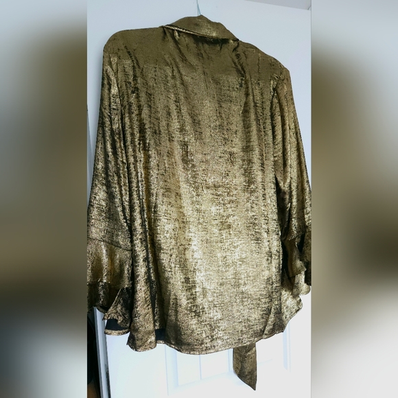 New York & Company Elegant Gold Longsleeve Blouse - Picture 2 of 5